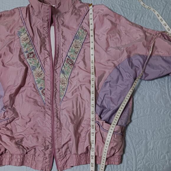 Vintage windbreaker mauve floral 2X Golden Girls grandmacore **No zipper pull** - Picture 6 of 11